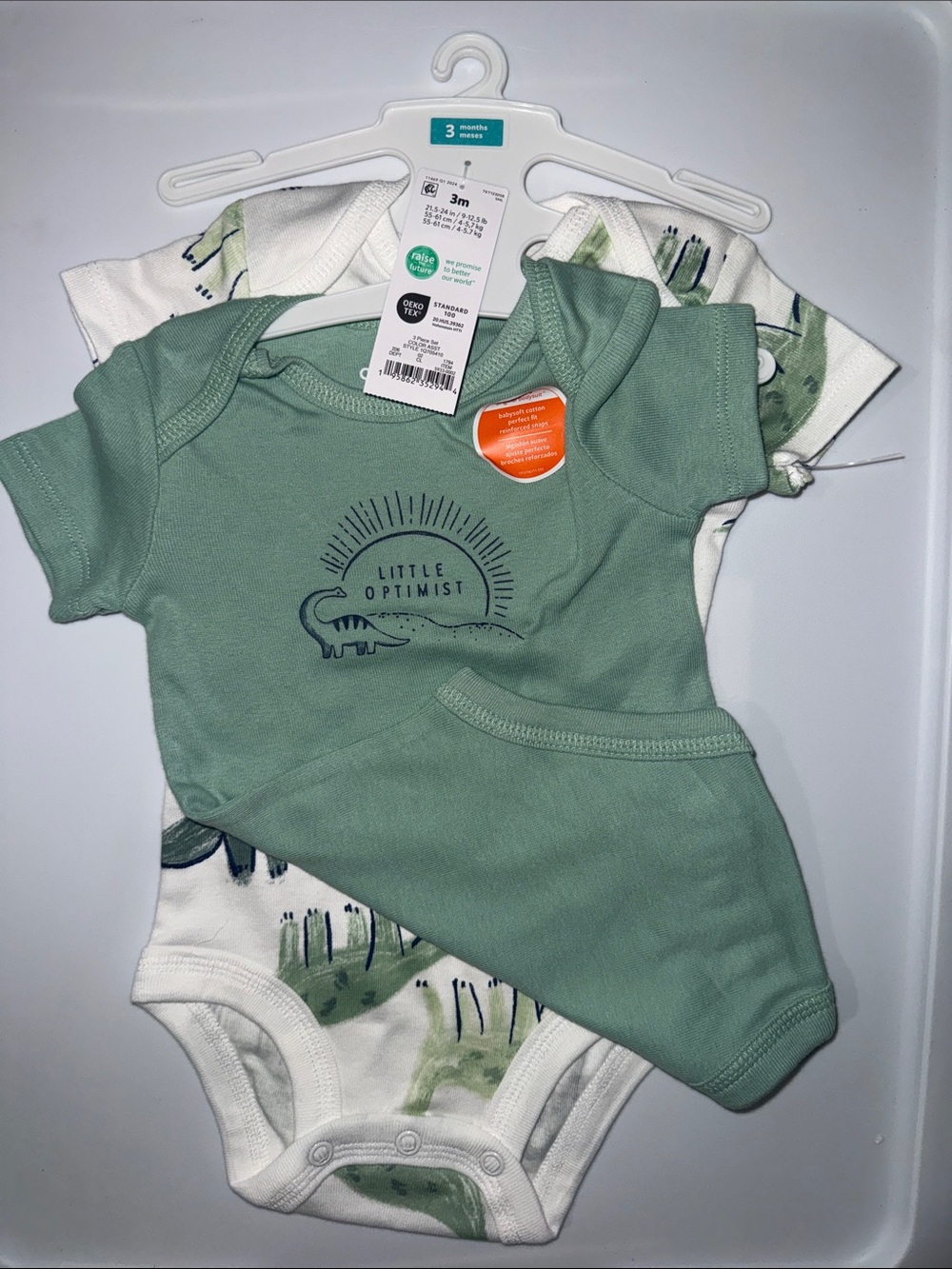 Carter's Green "Little Optimist" Baby One-Piece Bodysuit Set